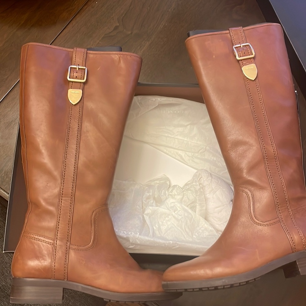 Coach Easton Semi Matt Calf Dark Saddle Boots